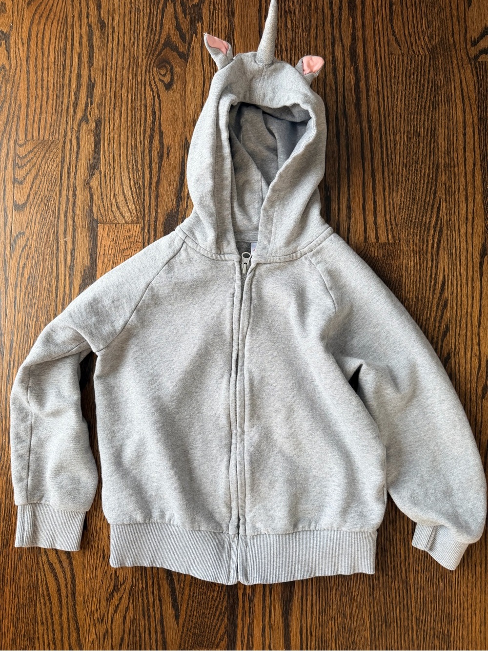 Hanna Andersson Gray Unicorn Kids Hooded Zip-Up Sweatshirt with Ear Details